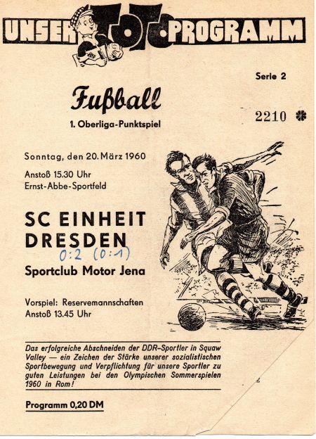 1960 01 Spieltag SC Motor Jena SC Einheit Dresden 2 0 FCC Wiki